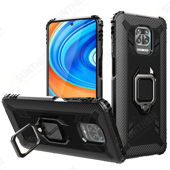 Case Carbon Fiber Pattern Shockproof Anti-fingerprint with 360° Rotation Magnetic Ring Bracket PC Protective Case