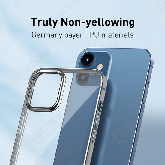 For iPhone 12 / For iPhone 12 Pro 6.1 inch Case Plating Ultra-thin Transparent Non-Yellow Shockproof Soft TPU Protective Case