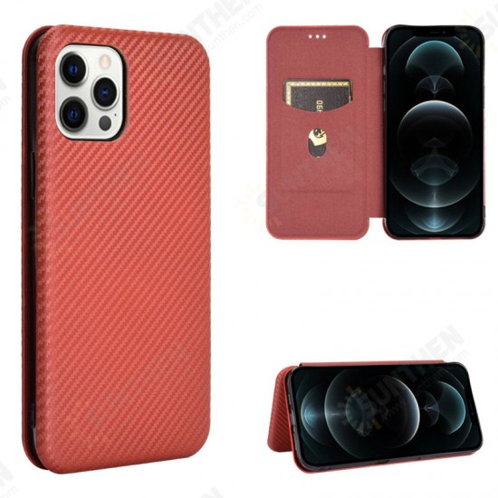 For iPhone 12 Pro / 12 / 12 Mini / 12 Pro Max Case Carbon Fiber Pattern Flip with Card Slot Stand PU Leather Shockproof Full Body Protective Case