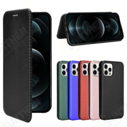 For iPhone 12 Pro / 12 / 12 Mini / 12 Pro Max Case Carbon Fiber Pattern Flip with Card Slot Stand PU Leather Shockproof Full Body Protective Case