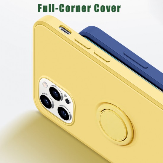 For iPhone 12 Pro / 12 Case Candy Color with Ring Holder Shockproof Soft Liquid Silicone Protective Case Back Cover