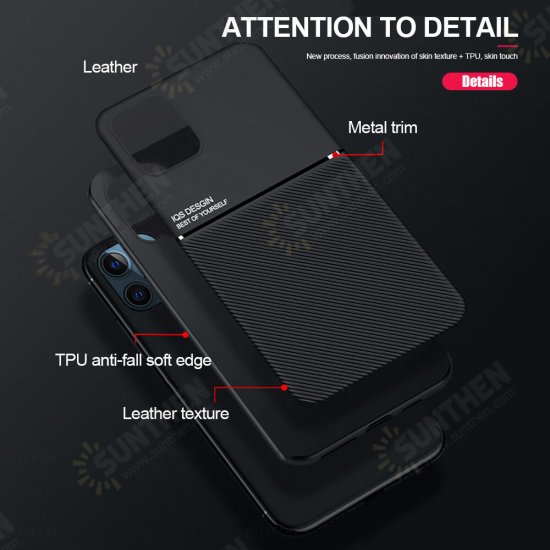 For iPhone 12 Pro / 12 Case Magnetic Leather Texture Non-Slip TPU Shockproof Protective Case Back Cover