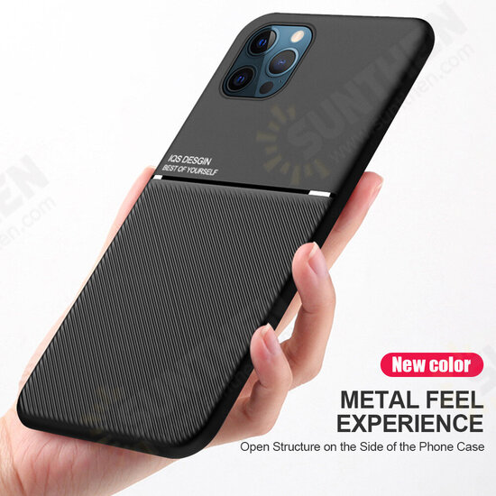 For iPhone 12 Pro / 12 Case Magnetic Leather Texture Non-Slip TPU Shockproof Protective Case Back Cover