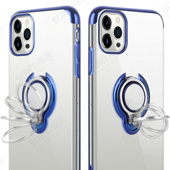 For iPhone 12 Pro / 12 Case Plating Transparent with Ring Holder Shockproof Soft TPU Protective Case Back Cover For iPhone 12 Pro / 12 Case Plating Transparent with Ring Holder Shockproof Soft TPU Protective Case Back Cover