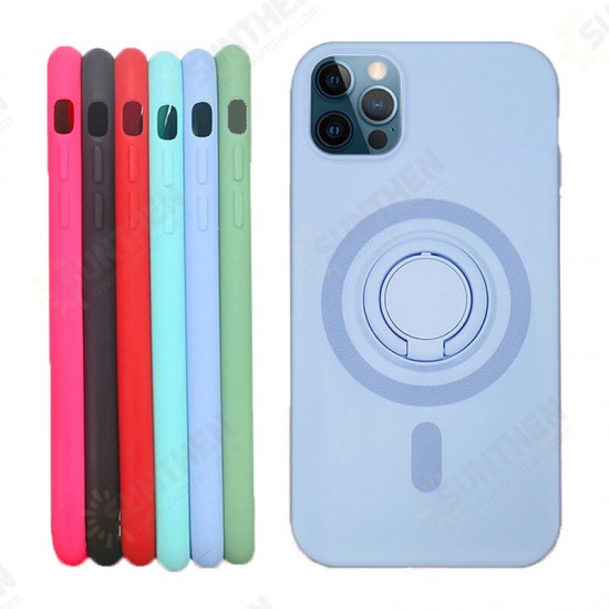For iPhone 12 Pro / 12 Case Support Magsafe with Ring Holder Smooth Shockproof Soft Liquid Silicone Rubber Protective Case