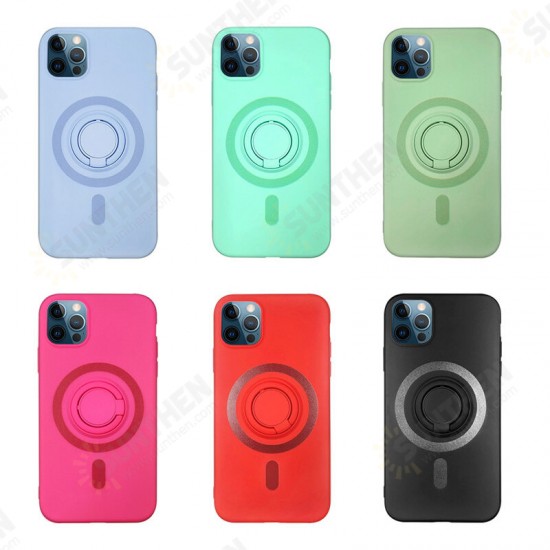 For iPhone 12 Pro / 12 Case Support Magsafe with Ring Holder Smooth Shockproof Soft Liquid Silicone Rubber Protective Case
