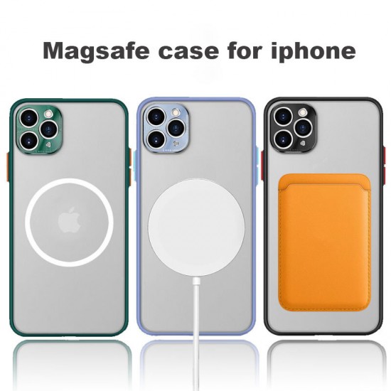 For iPhone 12 Pro Case Support Magsafe Wireless Charging with Lens Protector Anti-Fingerprint Matte Translucent Protective Case