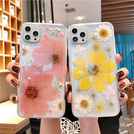 For iPhone 12 Pro Max / 12 / 12 Pro / 12 Mini Case Ins Style Dried Flower Pattern Transparent Non-Yellow TPU Protective Case