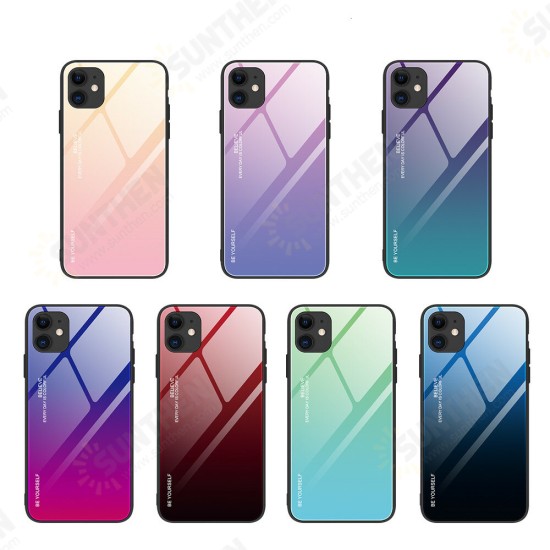 For iPhone 12/ for iPhone 12 Pro 6.1 inch Case Gradient Color Tempered Glass Shockproof Scratch Resistant Protective Case