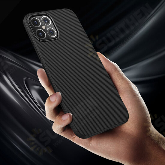 For iPhone 12/12 Pro 6.1 inch Case Carbon Fiber Texture Slim Soft Silicone Shockproof Protective Case Back Cover Non-original