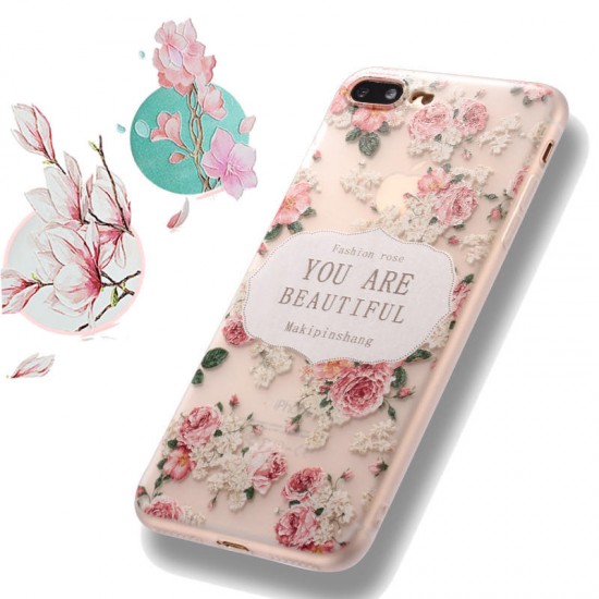 3D Relief Printing Fresh Flower Silicone Soft TPU Case for iPhone 7Plus 5.5 Inch