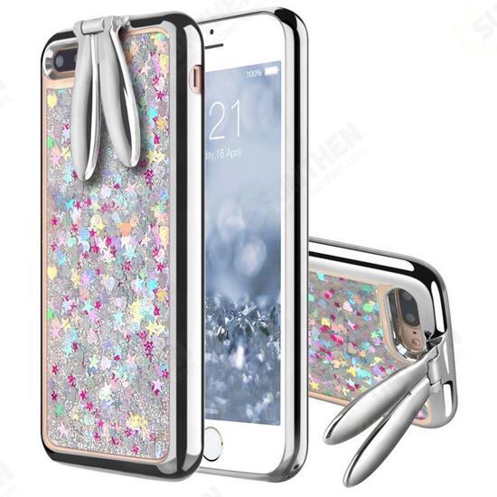 Rabbit Ears Bracket Glitter Quicksand Dynamic Liquid Plating TPU Case for iPhone 7Plus 5.5inch