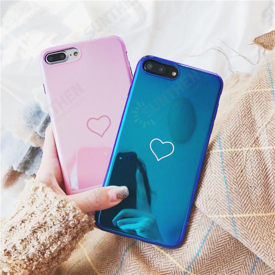 Blue Ray Laser Mirror Love Heart Soft TPU Protective Case for iPhone X/7/8 Plus/6/6s Plus