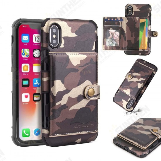 Camouflage Wallet Card Slots Protective Case For iPhone X PU Leather+TPU Cover