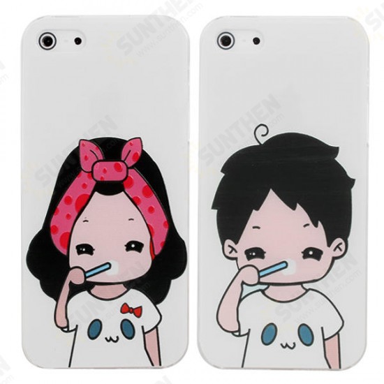 Cartoon Lovers Brush Teeth Pattern Relief Protective Case For iPhone 5 Cartoon Lovers Brush Teeth Pattern Relief Protective Case For iPhone 5
