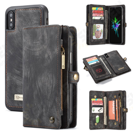 Magnetic Detachable Zipper Wallet Cash Pocket Card Slots Protective Case For iPhone XS Max