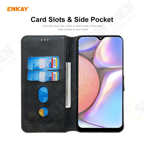 ENK-PUC026 for Samsung Galaxy A10S / M01S Case Magnetic Flip with Multi-Card Slot Stand PU Leather + TPU Shockproof Full Body Protective Case