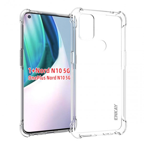 For OnePlus Nord N10 5G Case with Airbags Anti-Fingerprint Non-Yellow Transparent TPU Protective Case Back Cover