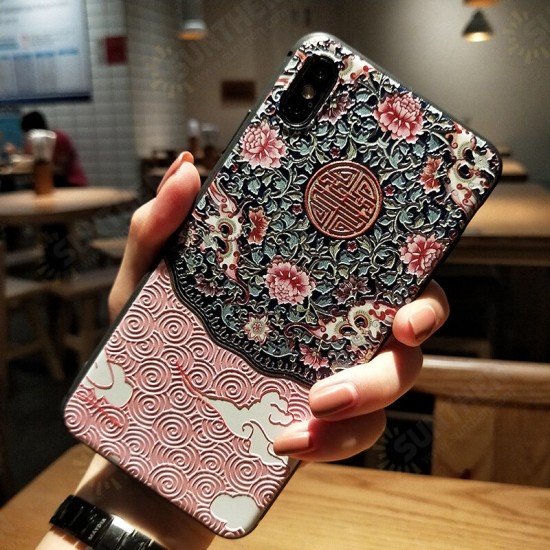 Fashion Chinoiserie Auspicious Clouds Pattern 3D Embossed Anti-slip Anti-fingerprint Shockproof TPU Protective Case