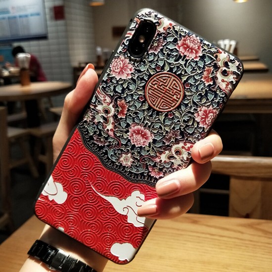 Fashion Chinoiserie Auspicious Clouds Pattern 3D Embossed Anti-slip Anti-fingerprint Shockproof TPU Protective Case