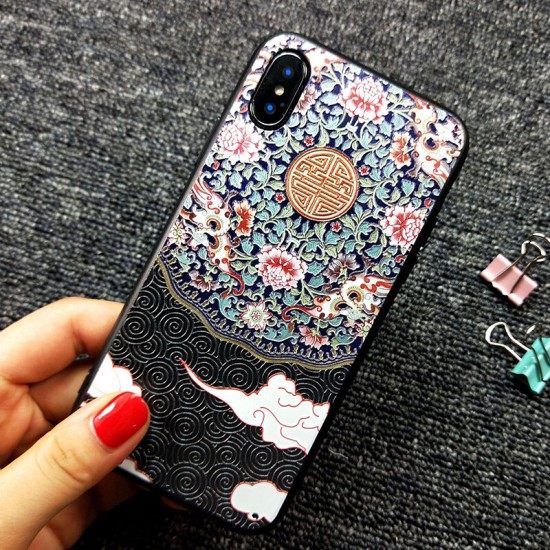 Fashion Chinoiserie Auspicious Clouds Pattern 3D Embossed Anti-slip Anti-fingerprint Shockproof TPU Protective Case