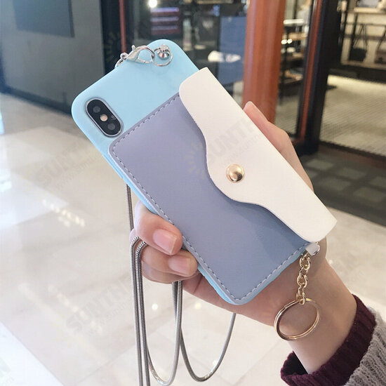 Fashion Creative Wallet Pattern Silicone Protective Case with Strap Card Slot for iPhone X / XS / XR / XS Max / 6 / 7 / 8 / 6S Plus / 6 Plus / 7 Plus / 8 Plus