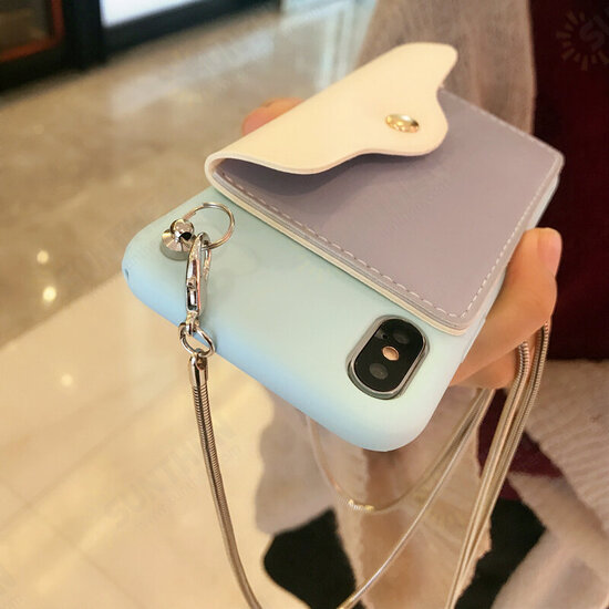 Fashion Creative Wallet Pattern Silicone Protective Case with Strap Card Slot for iPhone X / XS / XR / XS Max / 6 / 7 / 8 / 6S Plus / 6 Plus / 7 Plus / 8 Plus