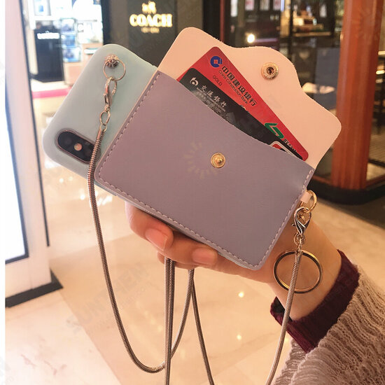 Fashion Creative Wallet Pattern Silicone Protective Case with Strap Card Slot for iPhone X / XS / XR / XS Max / 6 / 7 / 8 / 6S Plus / 6 Plus / 7 Plus / 8 Plus