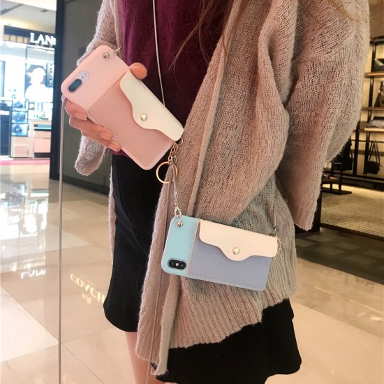 Fashion Creative Wallet Pattern Silicone Protective Case with Strap Card Slot for iPhone X / XS / XR / XS Max / 6 / 7 / 8 / 6S Plus / 6 Plus / 7 Plus / 8 Plus