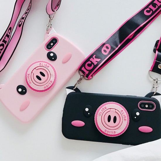 Fashion Cute Cartoon Pig Pattern with Ring Holder Stand Soft Silicone Protective Case for iPhone 6 / 6S / 6 Plus / 6S Plus / 7 / 8 / 7 Plus / 8 Plus