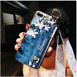 Fashion Magnolia Flower Pattern with Wrist Strap Bracket Shockproof Silicone Protective Case Fashion Magnolia Flower Pattern with Wrist Strap Bracket Shockproof Silicone Protective Case