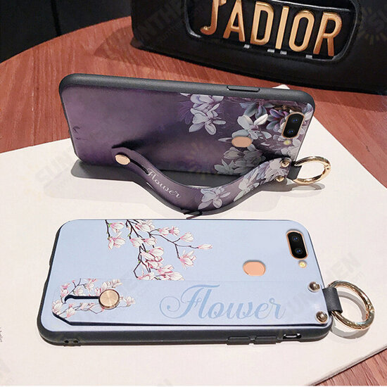 Fashion Magnolia Flower Pattern with Wrist Strap Bracket Shockproof Silicone Protective Case