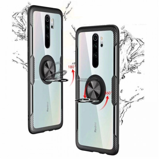 For Xiaomi Redmi Note 8 Pro Case 360° Adjustable Ring Holder Anti-slip Shockproof Transparent TPU Protective Case Non-original
