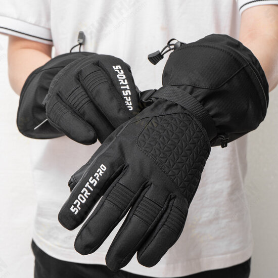 Glisteny Winter Warm Waterproof Windproof Anti-Slip Touch Screen Outdoors Motorcycle Riding PU Leather Gloves