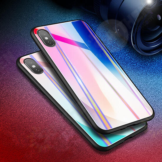 Laser Aurora Gradient Color Tempered Glass Protective Case for iPhone X