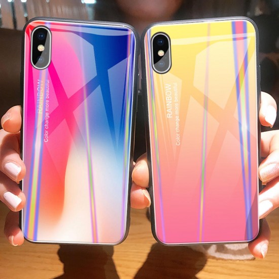 Laser Aurora Gradient Color Tempered Glass Protective Case for iPhone X