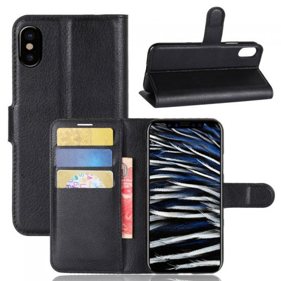 Texture Card Slot Bracket Flip Leather Case For iPhone X