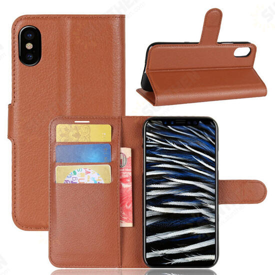 Texture Card Slot Bracket Flip Leather Case For iPhone X