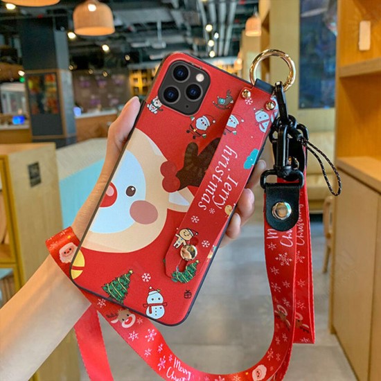Christmas Cartoon Deer Pattern Plating with Lanyard Wrist Strap Bracket Shockproof TPU Protective Case Christmas Cartoon Deer Pattern Plating with Lanyard Wrist Strap Bracket Shockproof TPU Protective Case