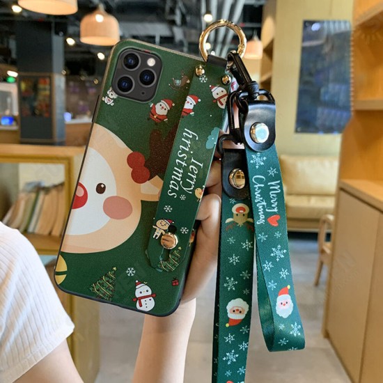 Christmas Cartoon Deer Pattern Plating with Lanyard Wrist Strap Bracket Shockproof TPU Protective Case Christmas Cartoon Deer Pattern Plating with Lanyard Wrist Strap Bracket Shockproof TPU Protective Case