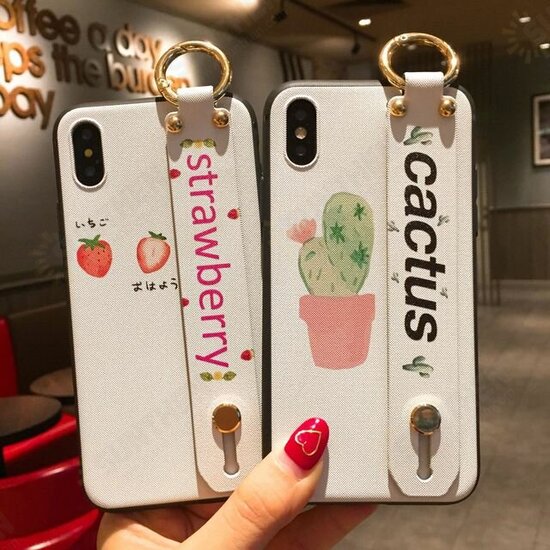 Fashion Fruit Plant Pattern with Wrist Strap Bracket Shockproof Silicone Protective Case Fashion Fruit Plant Pattern with Wrist Strap Bracket Shockproof Silicone Protective Case