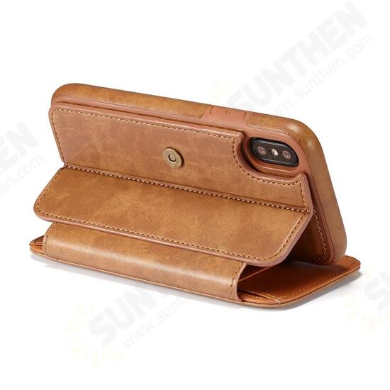 Magnetic Detachable Wallet Pocket Card Slots Bracket Case For iPhone X