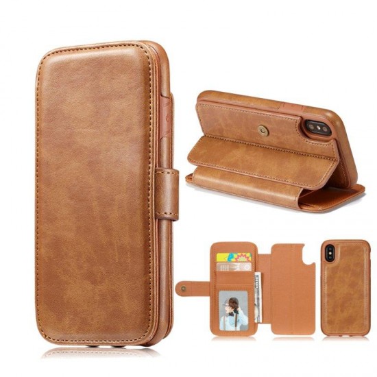 Magnetic Detachable Wallet Pocket Card Slots Bracket Case For iPhone X