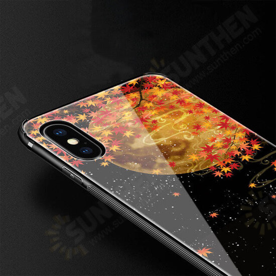 Maple Leaf Painting Tempered Glass Shockproof Scratch Resistant Protective Case for iPhone 7 Plus / 8 Plus