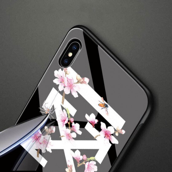 Maple Leaf Painting Tempered Glass Shockproof Scratch Resistant Protective Case for iPhone 7 Plus / 8 Plus