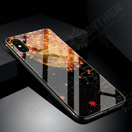 Maple Leaf Painting Tempered Glass Shockproof Scratch Resistant Protective Case for iPhone 7 Plus / 8 Plus