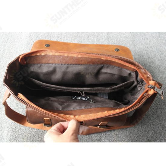 Men Multi-pocket Vintage PU Leather Large Capacity Laptop Briefcase Crossbody Bag