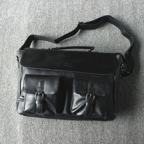 Men Multi-pocket Vintage PU Leather Large Capacity Laptop Briefcase Crossbody Bag
