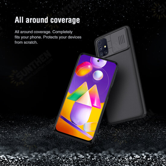 Bumper with Slide Lens Cover Shockproof Anti-Scratch TPU + PC Protective Case for Samsung Galaxy M31S Bumper with Slide Lens Cover Shockproof Anti-Scratch TPU + PC Protective Case for Samsung Galaxy M31S