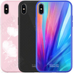 Colorful Shockproof Tempered Glass + Soft TPU Back Cover Protective Case for iPhone X